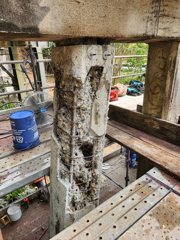 Structural investigation of a bridge pier using high pressure blasting