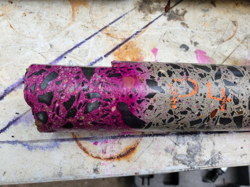 Carbonation testing of concrete core sample in queensland