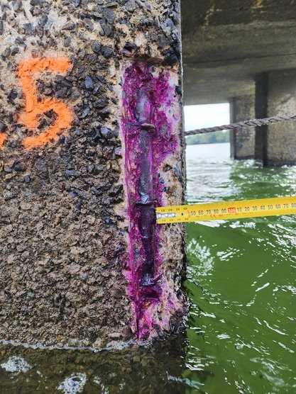 measurement of carbonation in concrete bridge pile