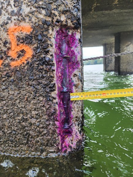 Bridge concrete pile corrosion inspection using carbonation testing