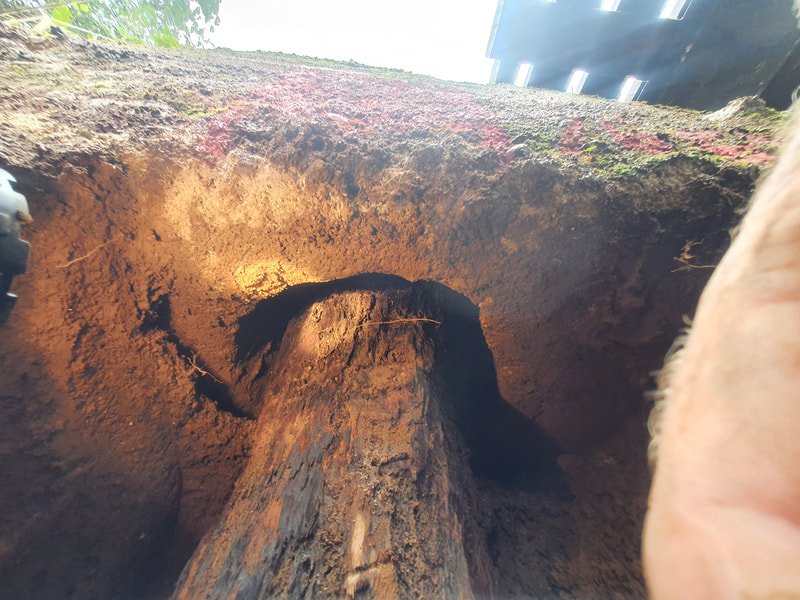 Void in Pile cap caused by timber pile rotting. Confirmed by concrete scanning